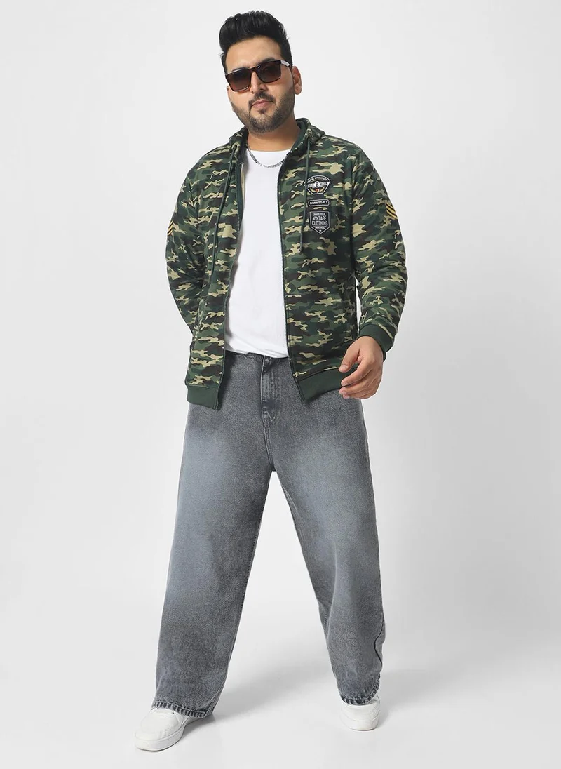 Urbano Fashion  Urbano Plus Men's Green Cotton Camouflage Printed Hooded Neck Sweatshirt for Men | Best Price UAE